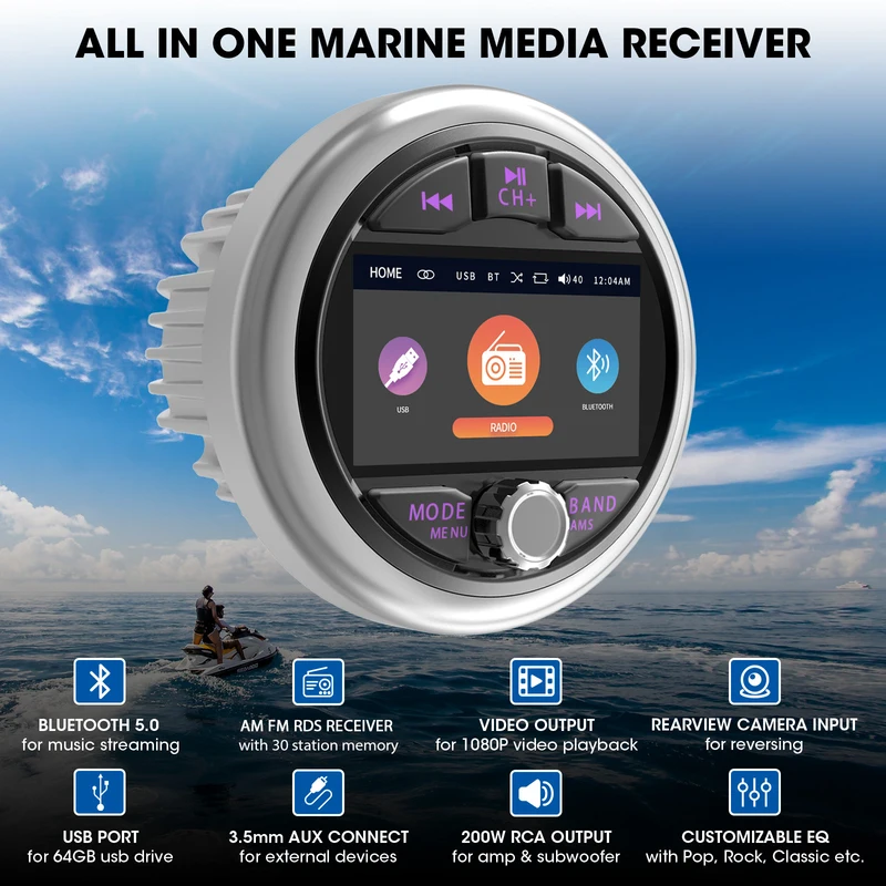 Waterproof Bluetooth marine stereo